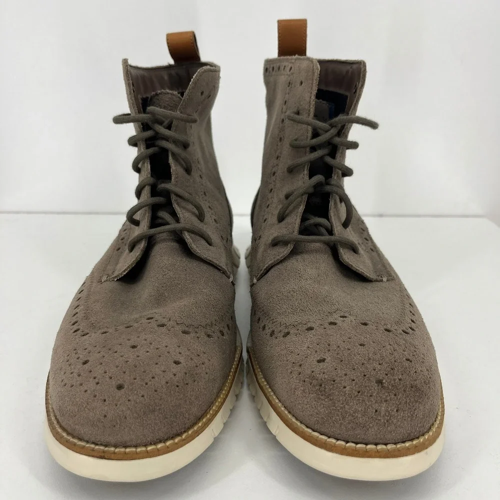 Cole Haan Zerogrand Mens 12M Taupe Suede Water Resistant Wingtip Boots C23301